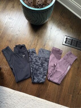Gymshark Seamless Leggings Trio - Black, Gray Camo & Mauve